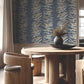 Leaf Column Navy Wallpaper