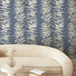 Leaf Column Navy Wallpaper