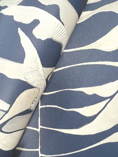 Leaf Column Navy Wallpaper