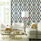 Hourglass Trellis Navy Wallpaper
