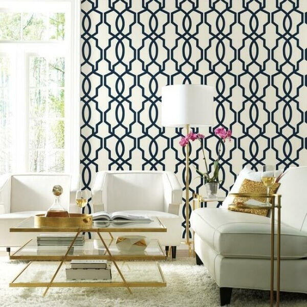 Hourglass Trellis Navy Wallpaper