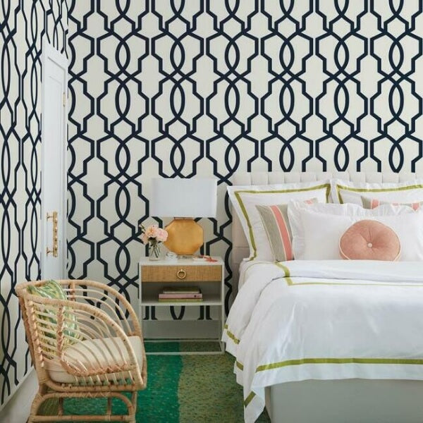 Hourglass Trellis Navy Wallpaper