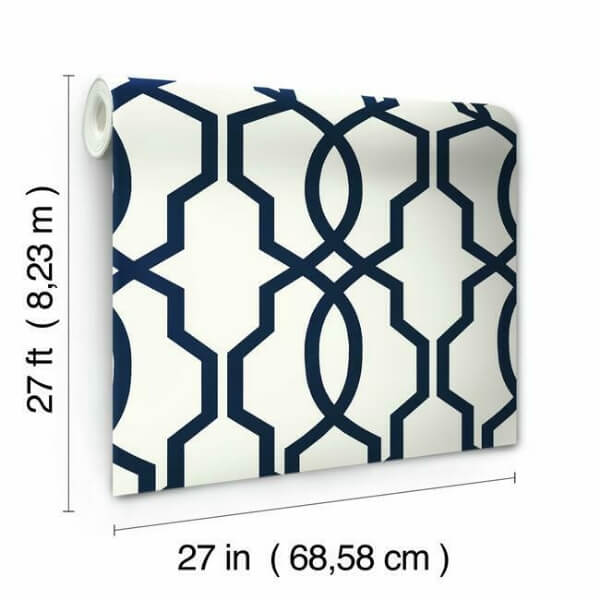 Hourglass Trellis Navy Wallpaper