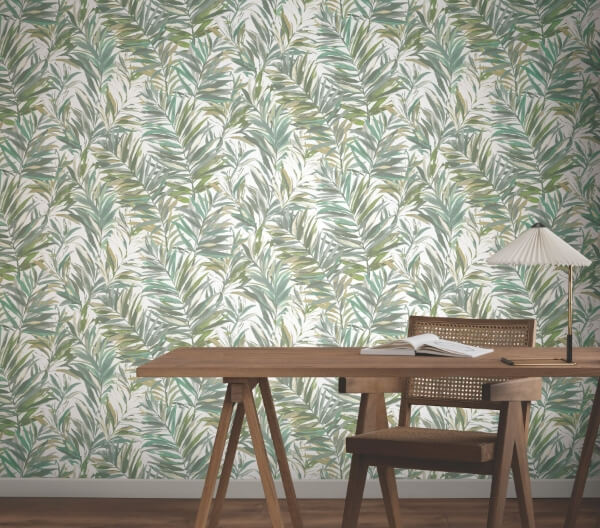 Swaying Palms Olive & Aegean Wallpaper
