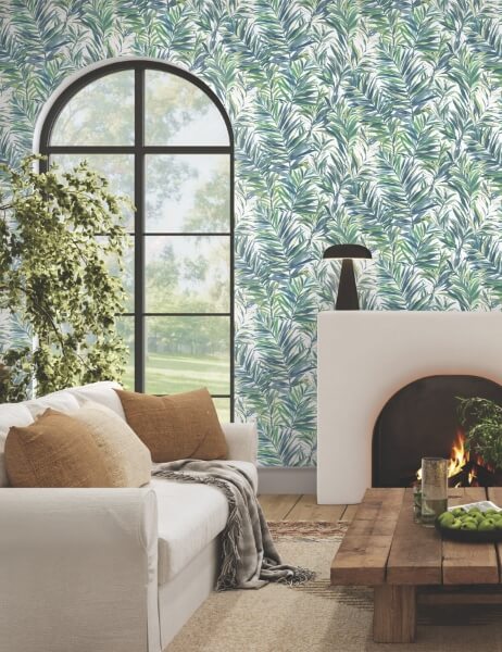 Swaying Palms Green & Blue Wallpaper