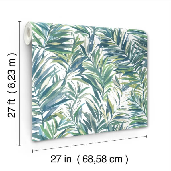 Swaying Palms Green & Blue Wallpaper