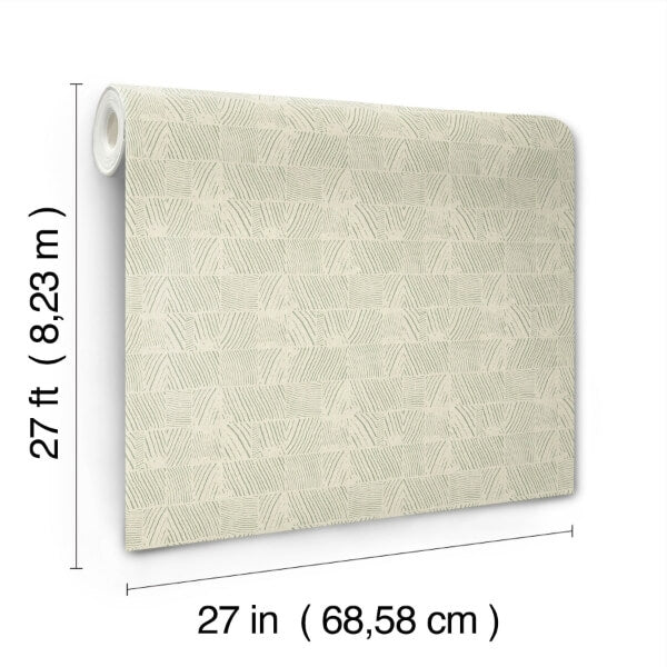 Woodcut Green & Stone Wallpaper