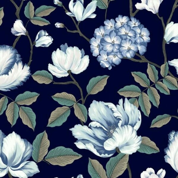 Morning Garden Navy Wallpaper