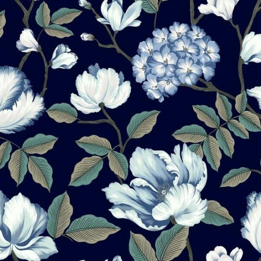 Morning Garden Navy Wallpaper