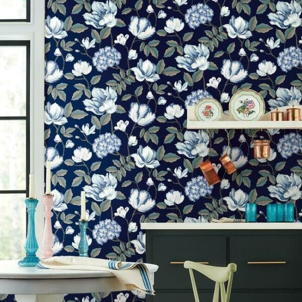 Morning Garden Navy Wallpaper