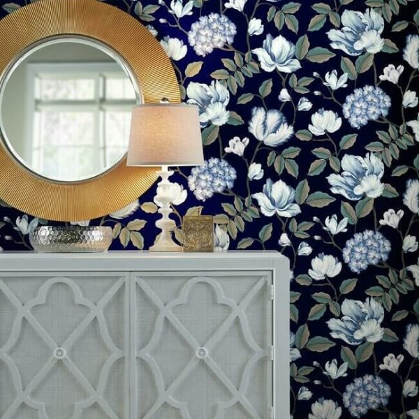 Morning Garden Navy Wallpaper