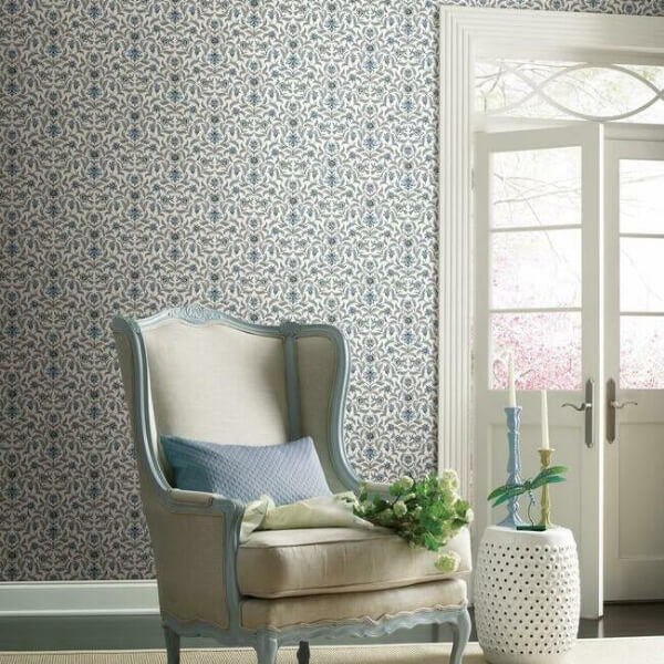 Vintage Blooms Blue Wallpaper
