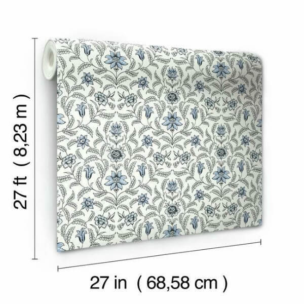 Vintage Blooms Blue Wallpaper