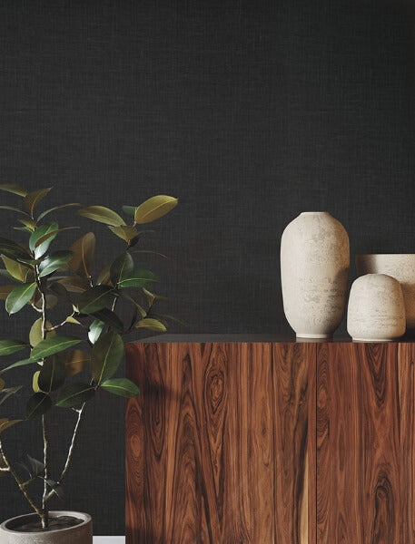 Jute Weave Black Wallpaper
