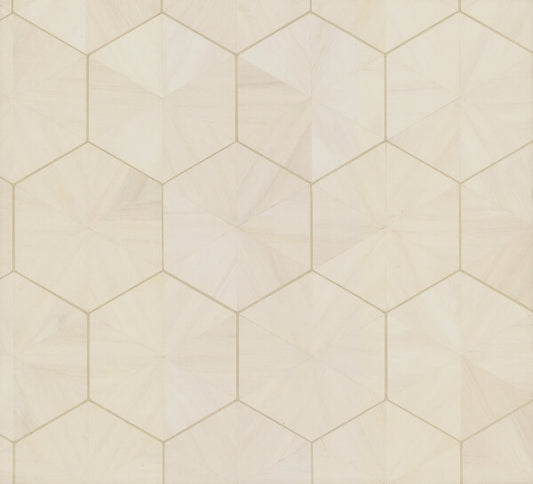 Hexagram Wood Veneer Ivory Wallpaper