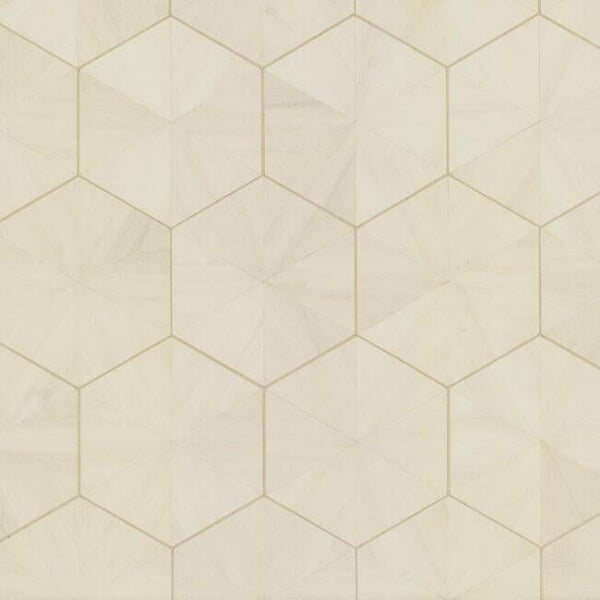 Hexagram Wood Veneer Off White Wallpaper
