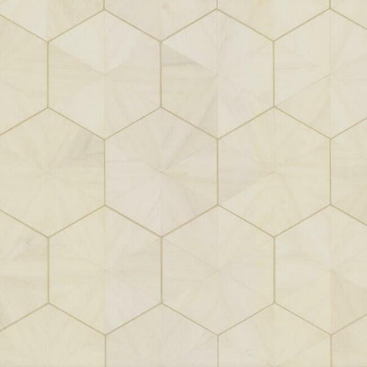 Hexagram Wood Veneer Off White Wallpaper
