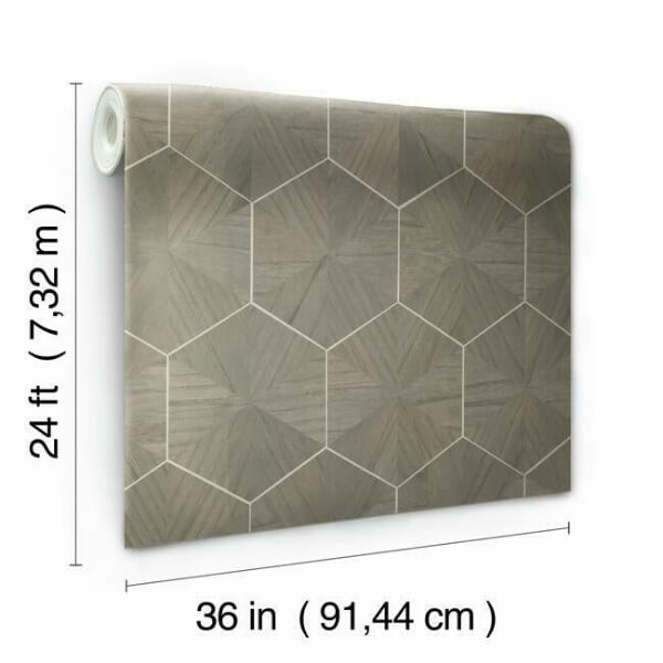 Hexagram Wood Veneer Brown Wallpaper