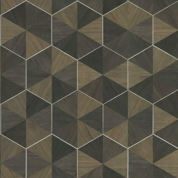 Hexagram Wood Veneer Brown & Black Wallpaper