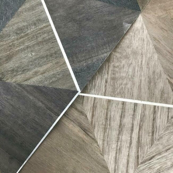Hexagram Wood Veneer Brown & Black Wallpaper