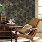 Hexagram Wood Veneer Brown & Black Wallpaper