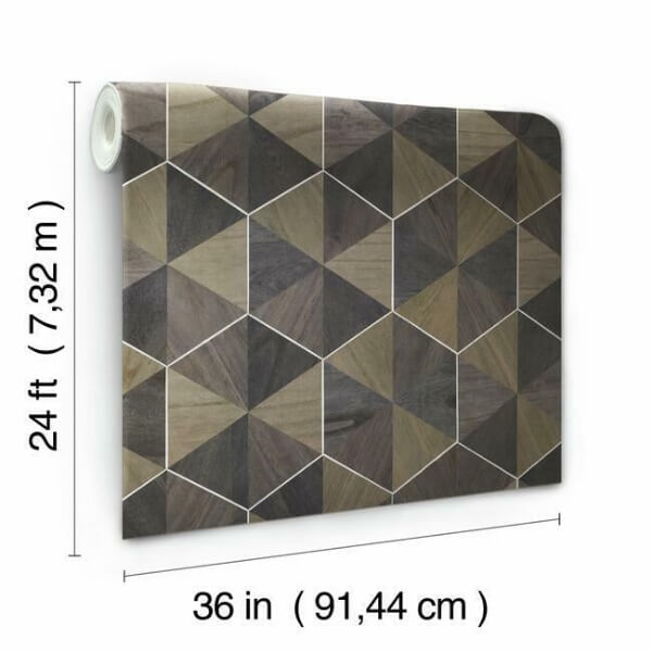 Hexagram Wood Veneer Brown & Black Wallpaper