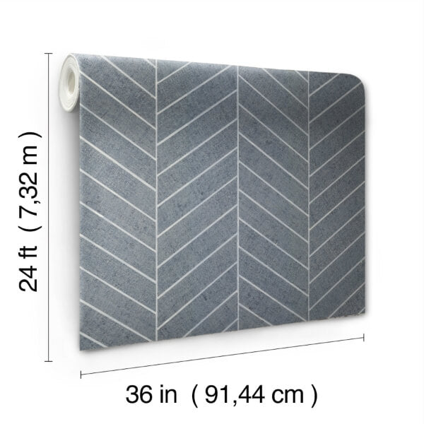 Atelier Herringbone Steel Blue Wallpaper