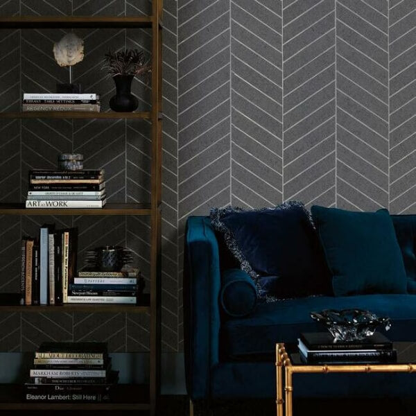 Atelier Herringbone Dark Grey Wallpaper
