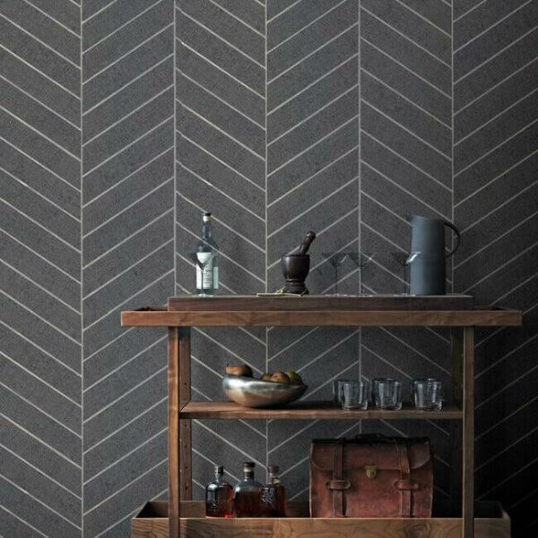 Atelier Herringbone Dark Grey Wallpaper