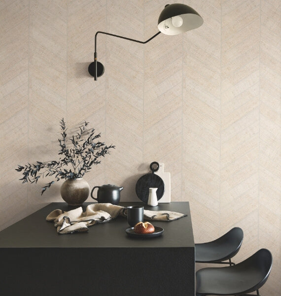 Atelier Herringbone White Wallpaper