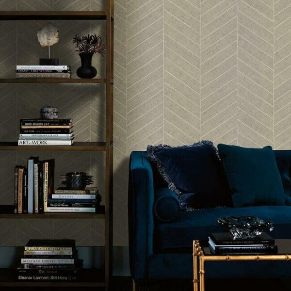 Atelier Herringbone Off White Wallpaper