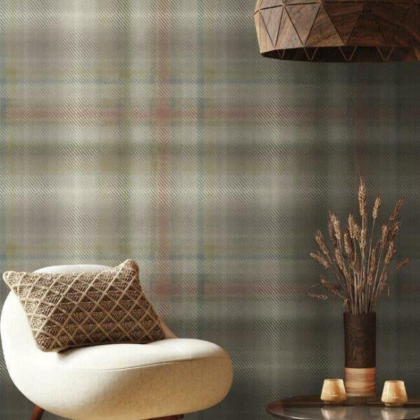 Sterling Plaid Neutral Wallpaper