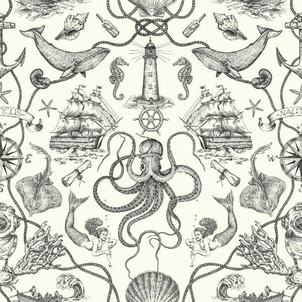 Deep Sea Toile Black Wallpaper
