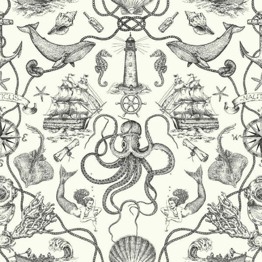 Deep Sea Toile Black Wallpaper