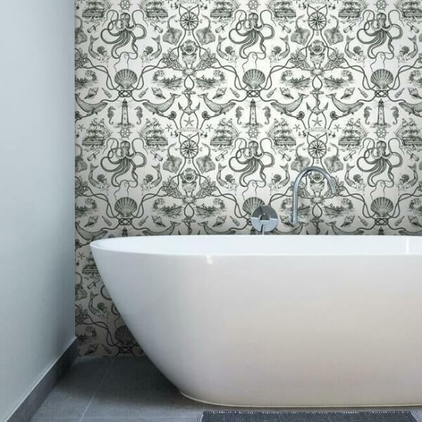 Deep Sea Toile Black Wallpaper