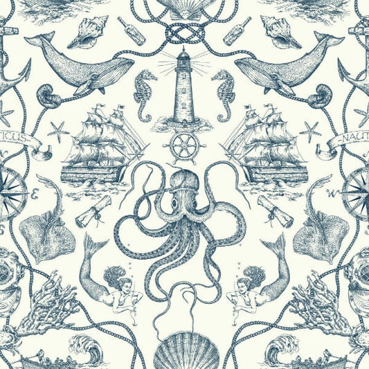 Deep Sea Toile Blue Wallpaper