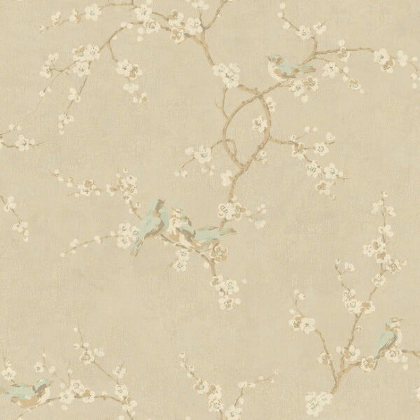 Birds with Blossoms Metallic Wallpaper