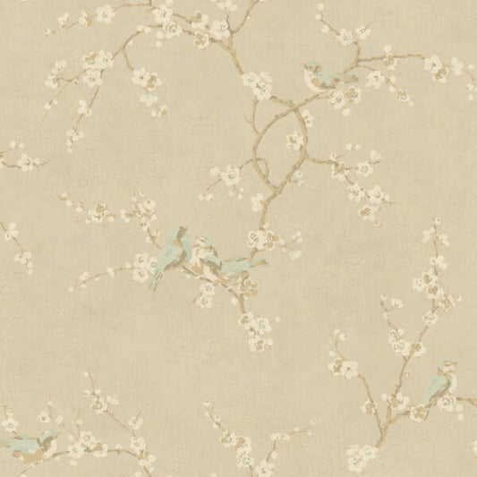 Birds with Blossoms Metallic Wallpaper