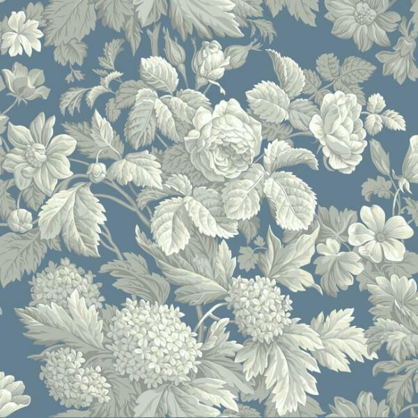Antique Floral in Wedgewood Blue & Grey Wallpaper