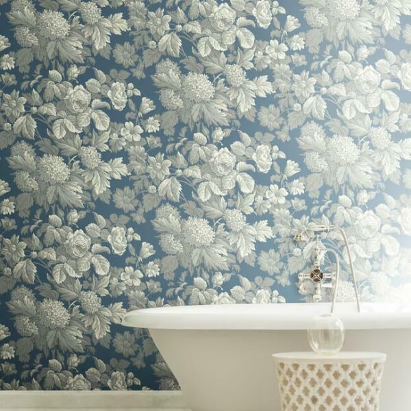 Antique Floral in Wedgewood Blue & Grey Wallpaper