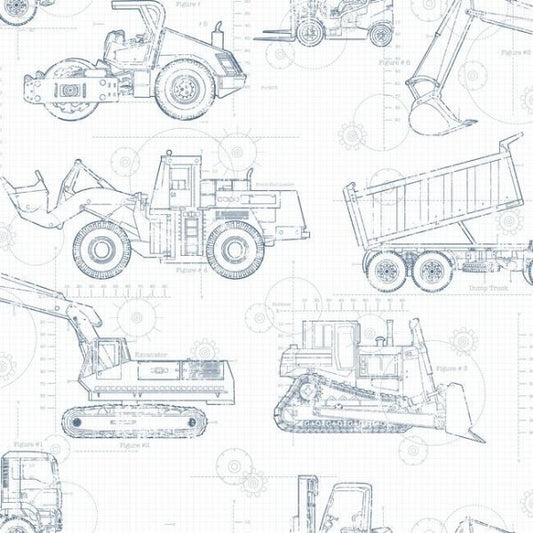 Construction Blueprint Navy Wallpaper