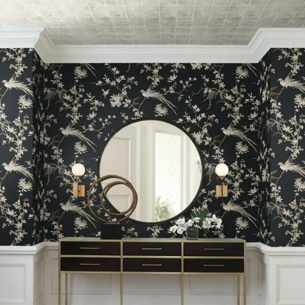 Metal Leaf Squares Black Wallpaper