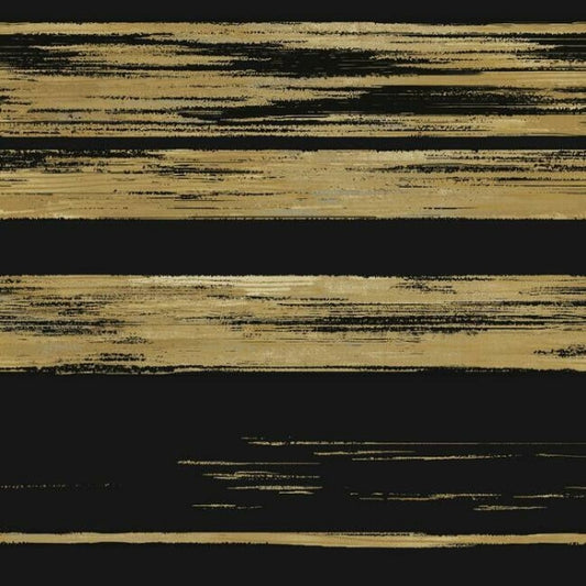 Horizontal Dry Brush Black & Gold Wallpaper