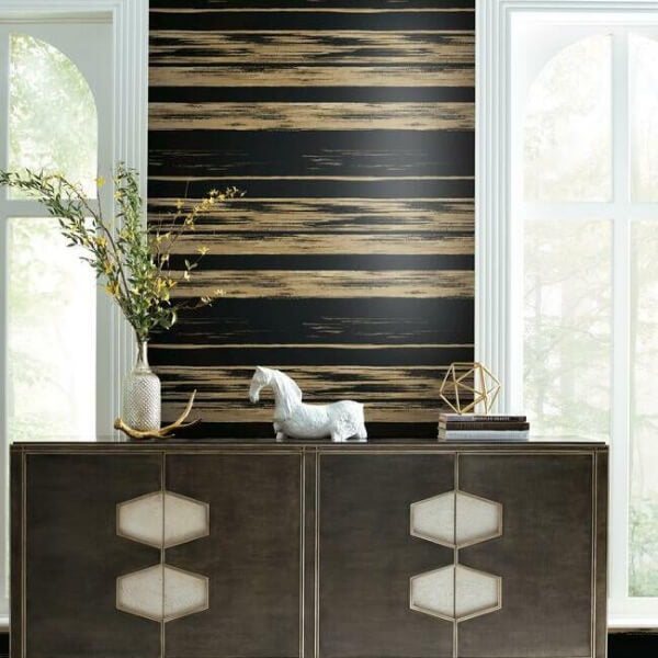 Horizontal Dry Brush Black & Gold Wallpaper