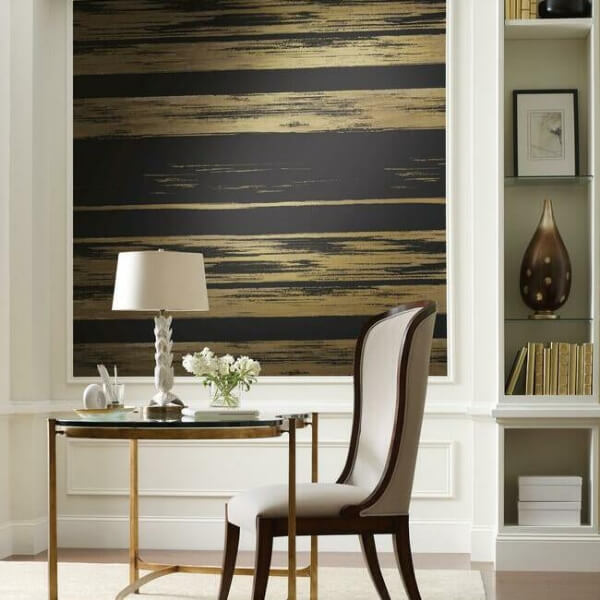 Horizontal Dry Brush Black & Gold Wallpaper