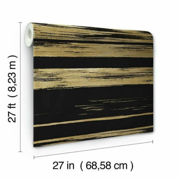 Horizontal Dry Brush Black & Gold Wallpaper