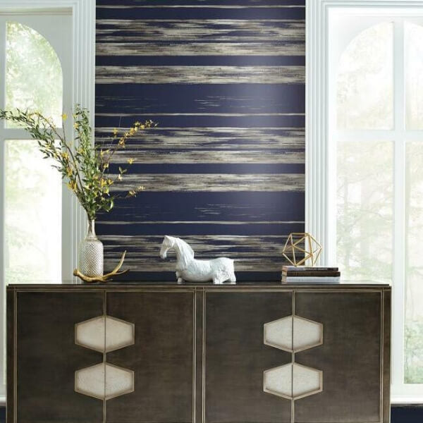 Horizontal Dry Brush Navy Wallpaper