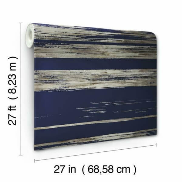 Horizontal Dry Brush Navy Wallpaper
