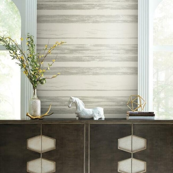 Horizontal Dry Brush White & Grey Wallpaper
