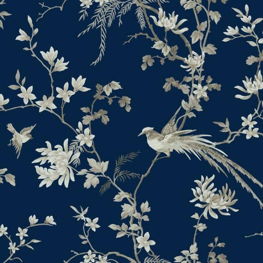 Bird & Blossom Chinoserie Blue Wallpaper